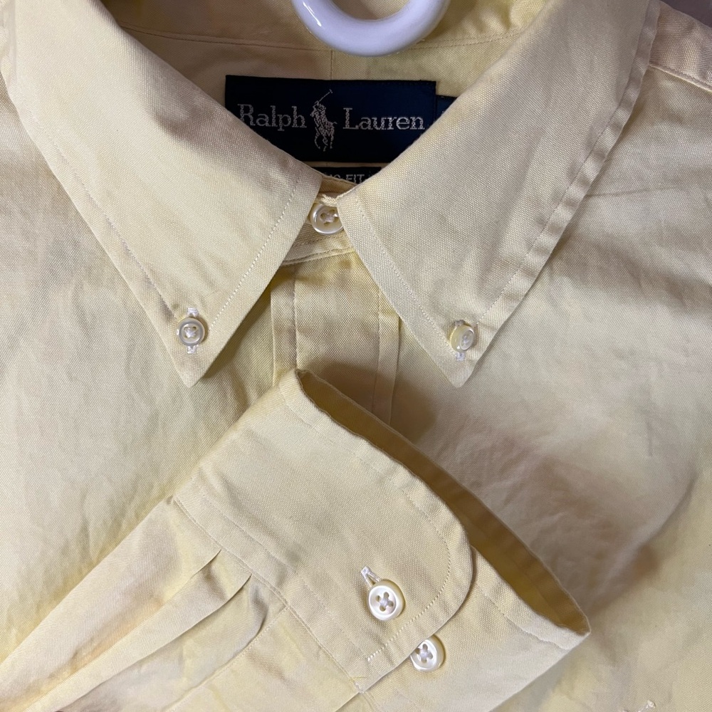 Ralph Lauren Shirt Mens 17 36 37 Yellow Oxford Button Down Classic Long Sleeve